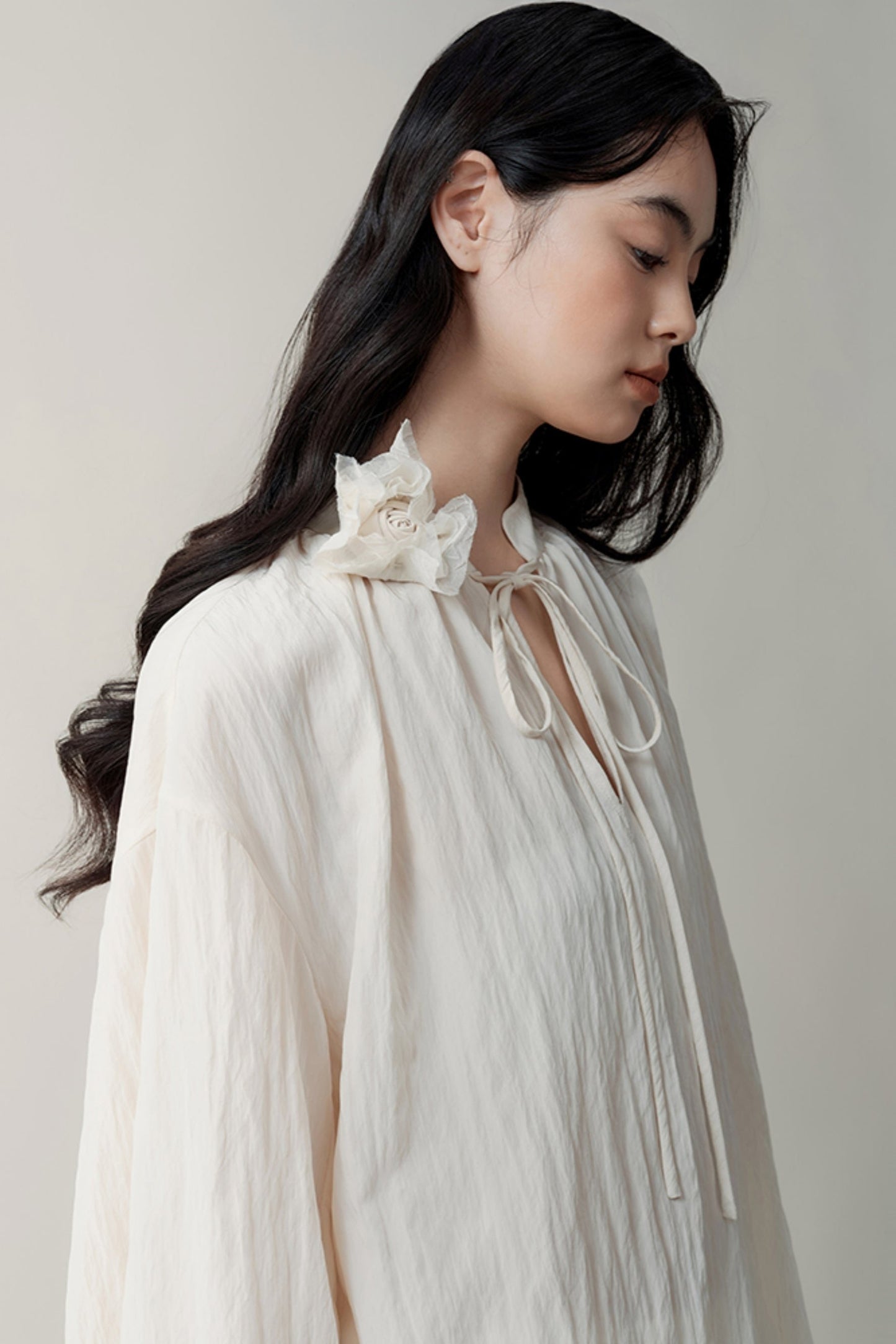 Premium PLEATED STAND COLLAR TOP