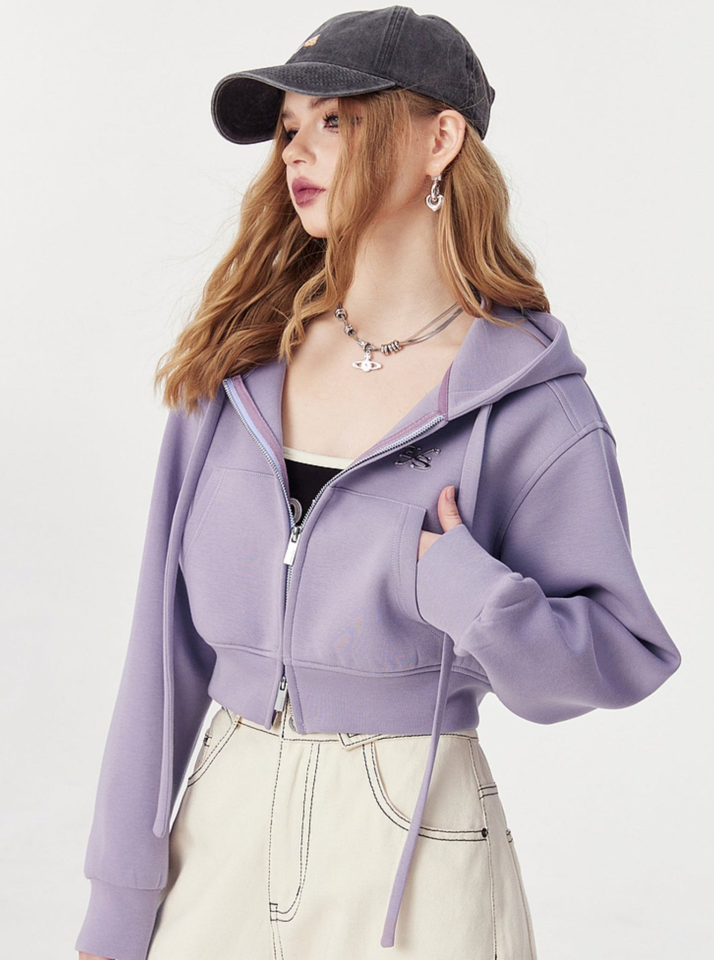 Hooded Cropped Sweatshir Coat