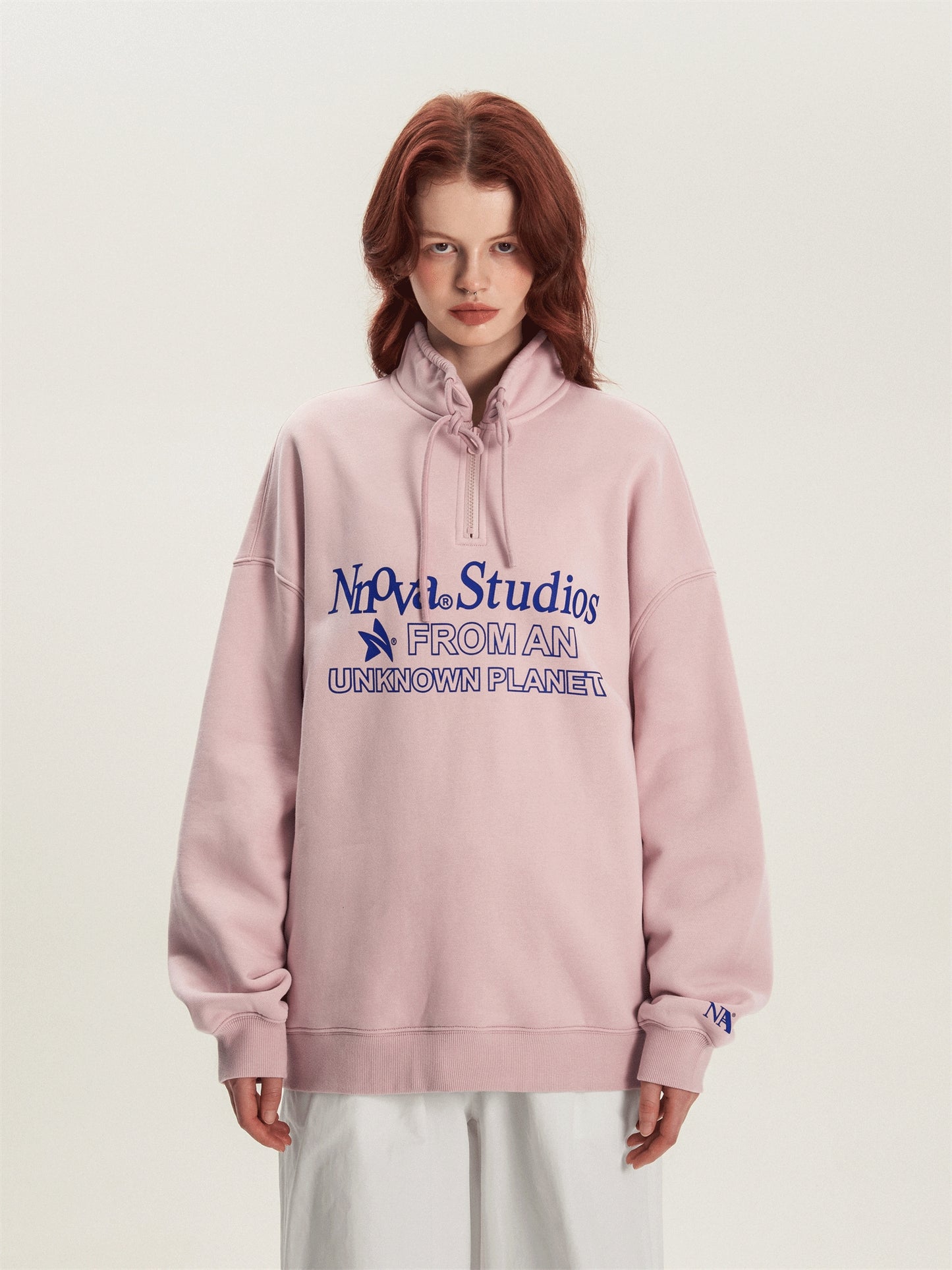 American drawstring half zipper sweatshirt