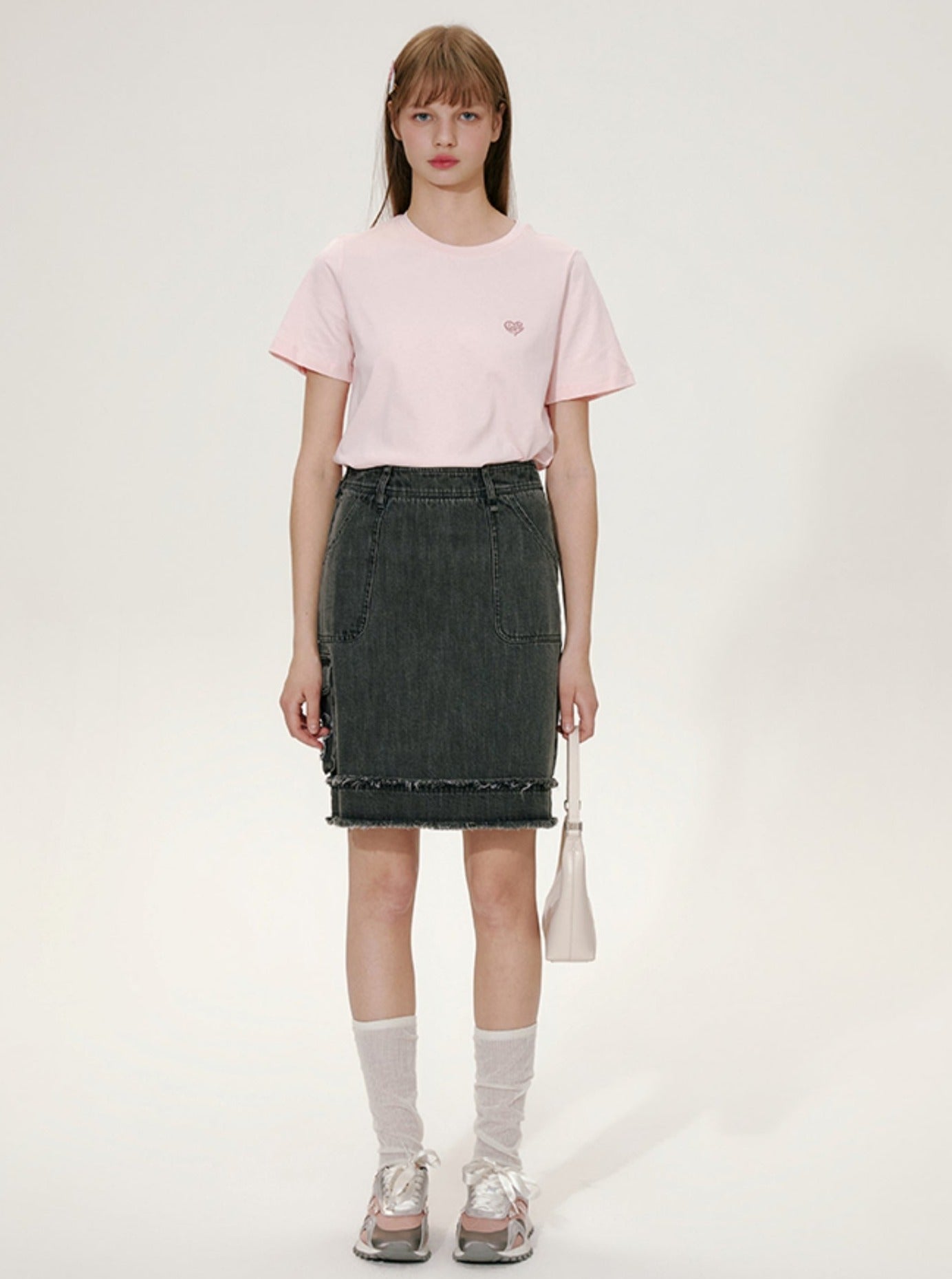 Flower Raw Denim Skirt