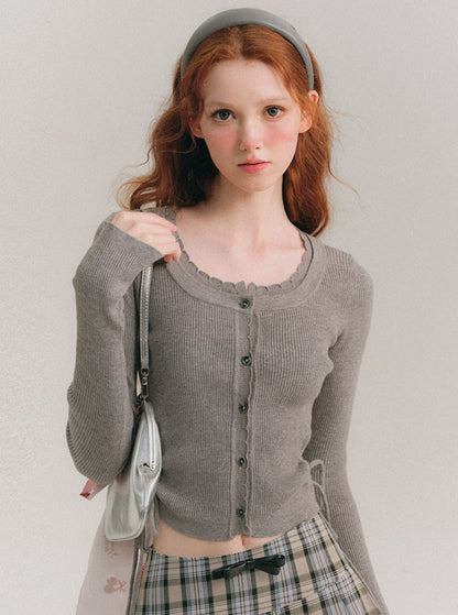 Breath Knit Waist Cut-Out Cardigan Top