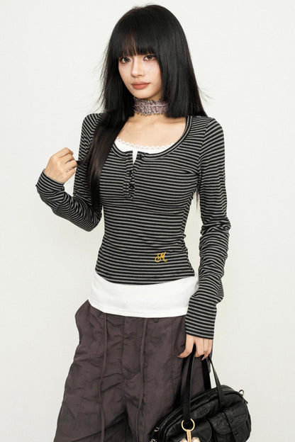 Retro Striped Mock Top