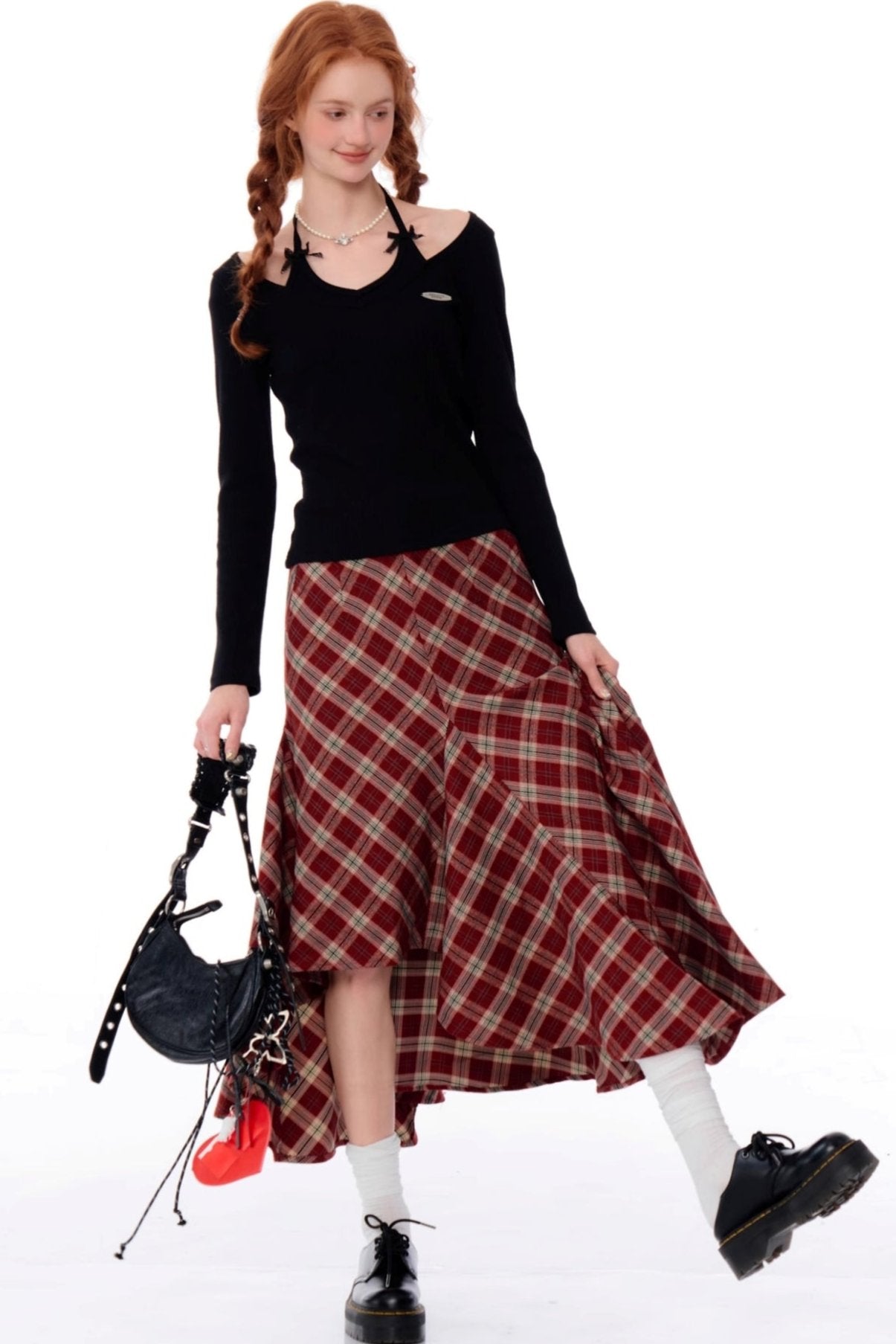 Slim Fit Irregular Plaid Skirt