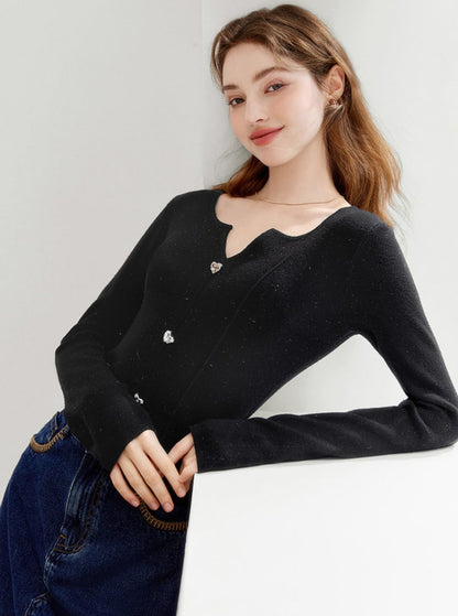 French Small V-Neck Pullover Knit Top