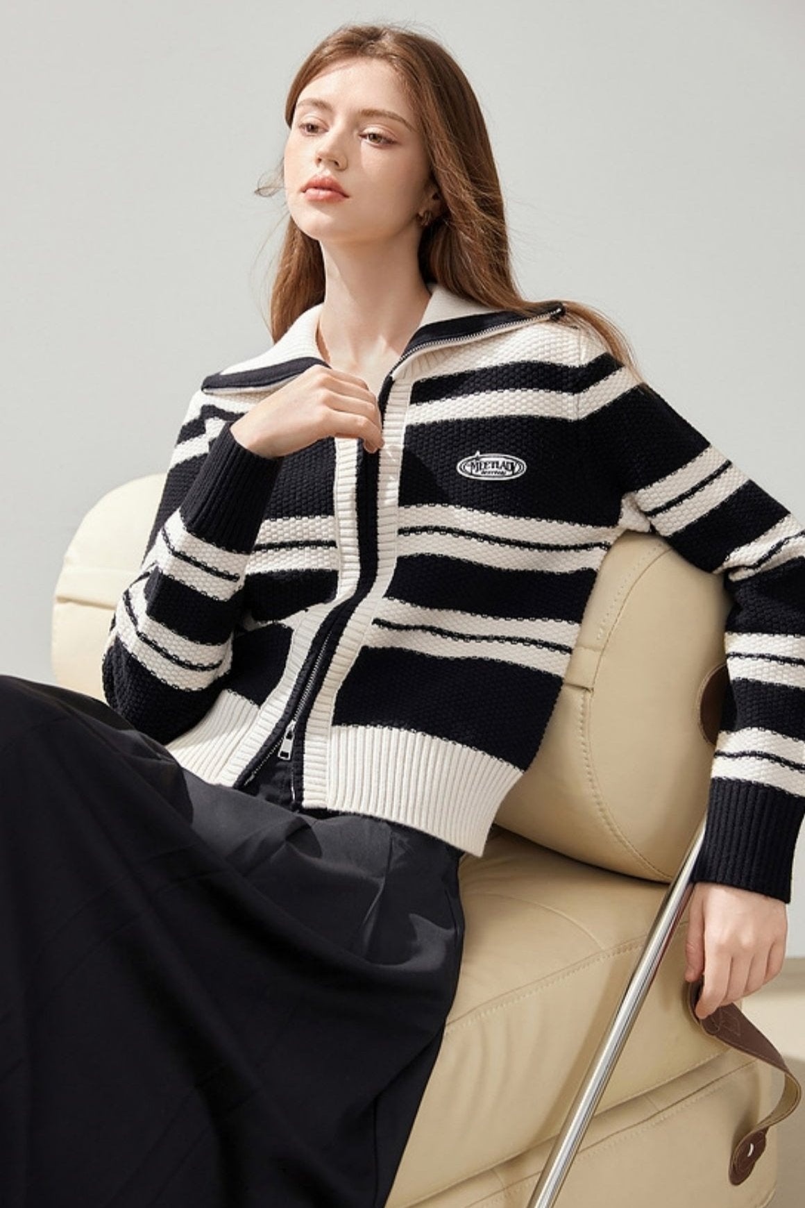 Striped Wool Lapel Cardigan Jacket