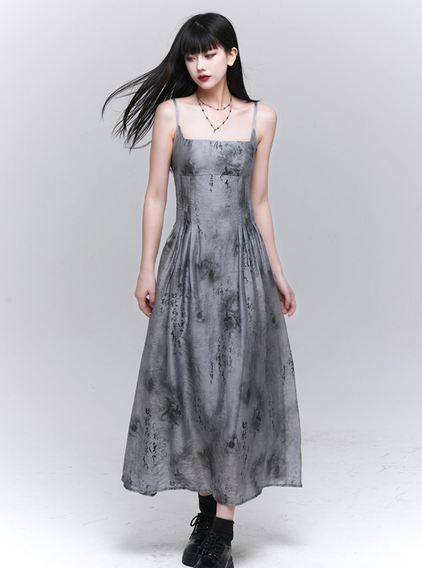 Ghost Girl 2024 Sommerkleid New Chinese Women's Gray Slip Dress Women's High-End Cool Wear