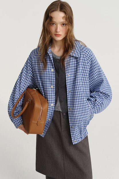 Vintage Blue Plaid Shirt Jacket