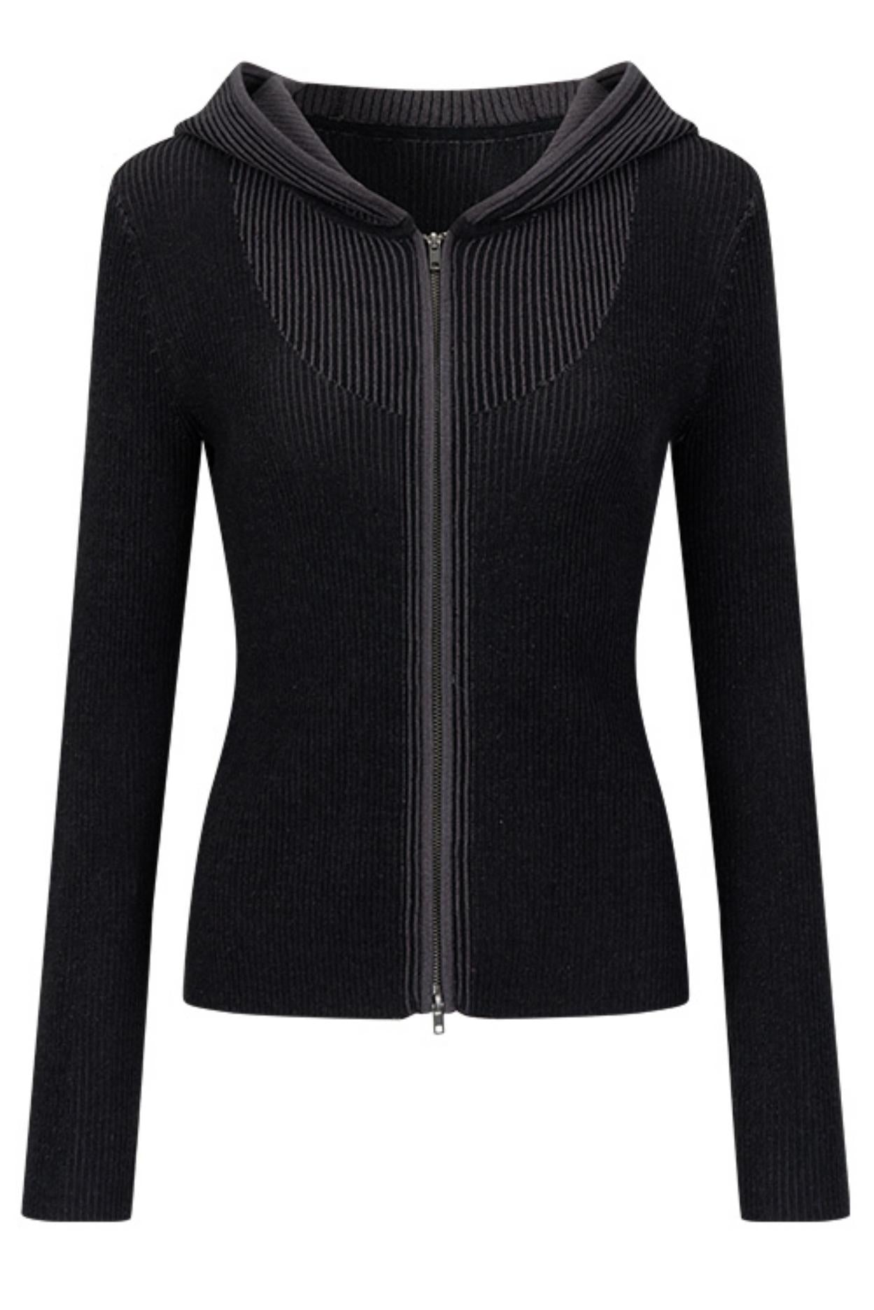 니트 후드 카디건 