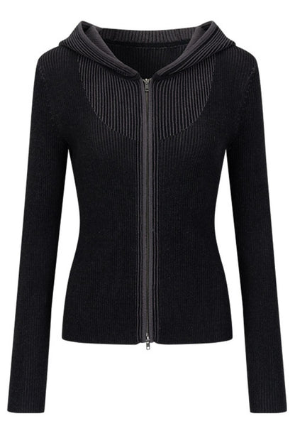 니트 후드 카디건 