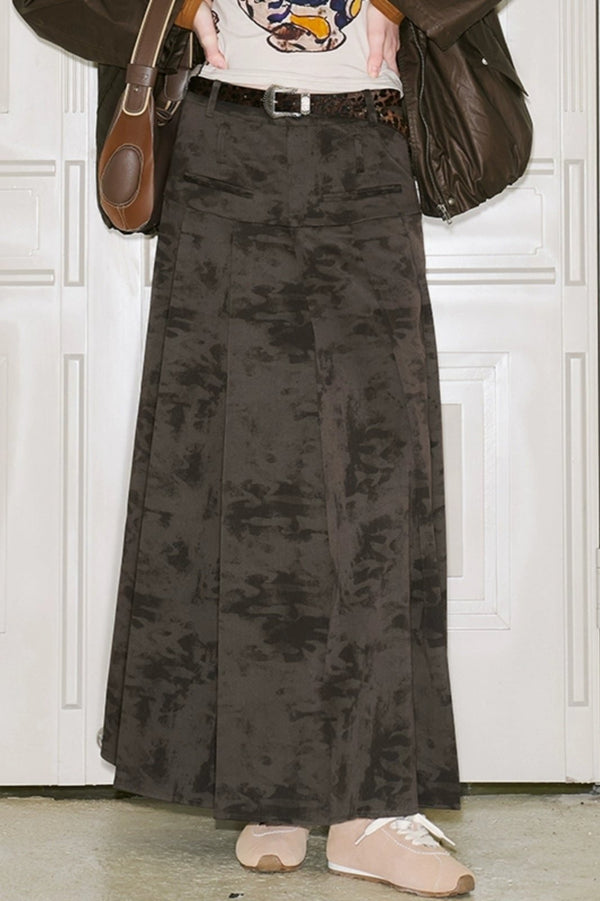 Stitched Pleated Layered Long Skirt