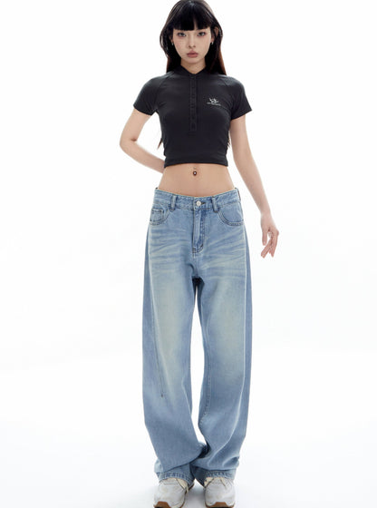 Old Washed Low Waist Straight Leg Pants