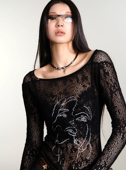 Groan Sheer Glitter Lace Top