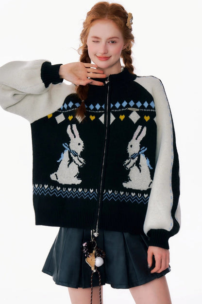 Retro Bunny Sweater Cardigan Jacket