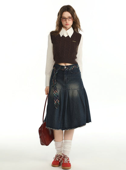 Shirt With Vintage Sweater Vest And Skirt Set-Up