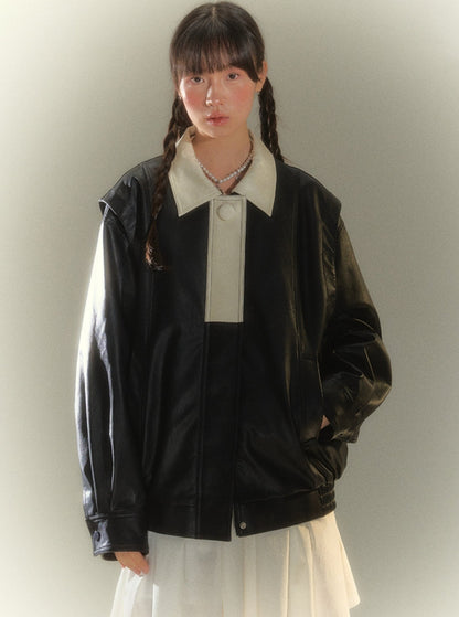 Black Contrast Leather Jacket