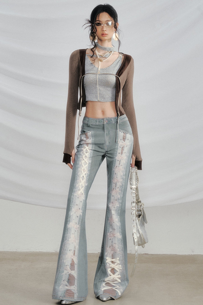 Visual Play Lace Ribbon Bow Jeans