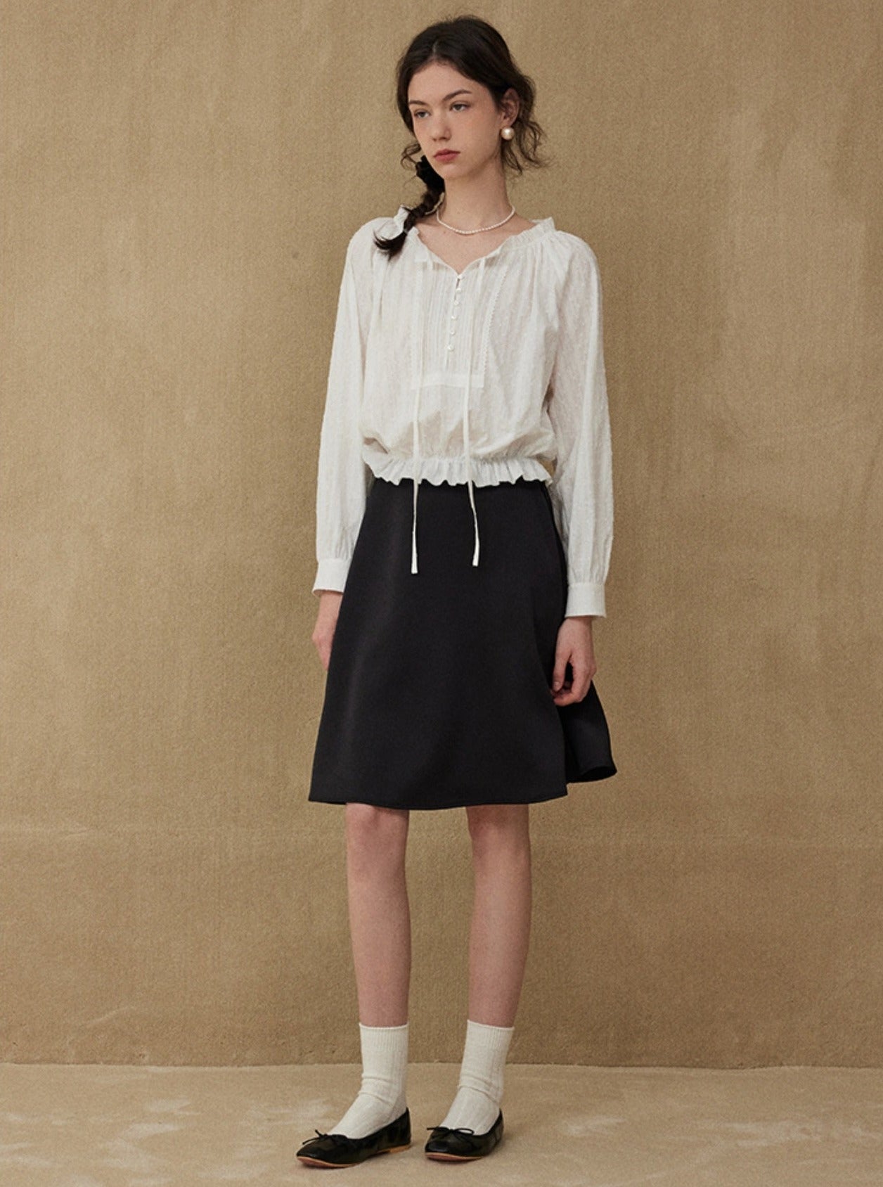 Elegant temperament ruffle open shirt