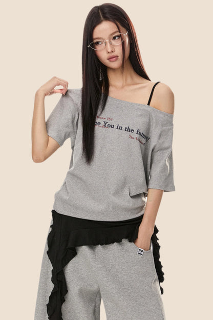 Retro Loose Off Shoulder T-Shirt