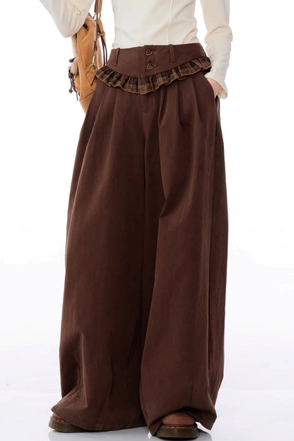 Lace Trim High Waist Wide Leg Pants