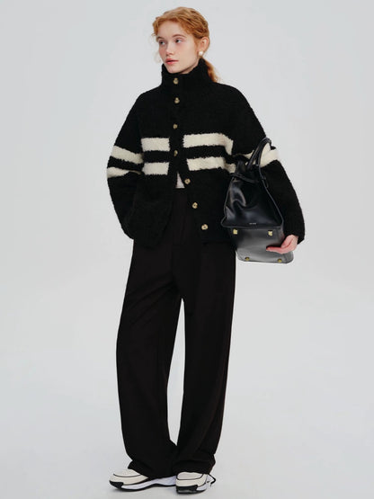 Striped wool thickened lazy style  jacket