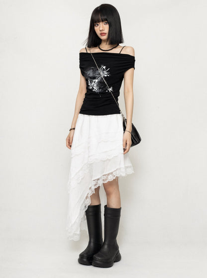 Off-Shoulder Butterfly T-Shirt