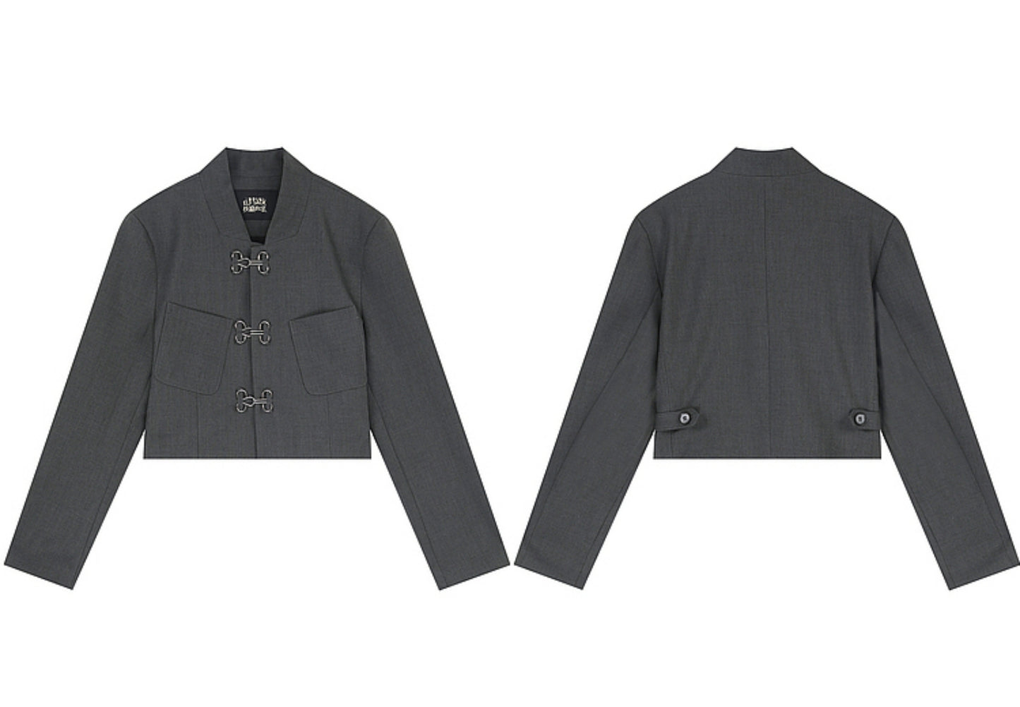 Gray Stand Collar Chinese Blazer Coat