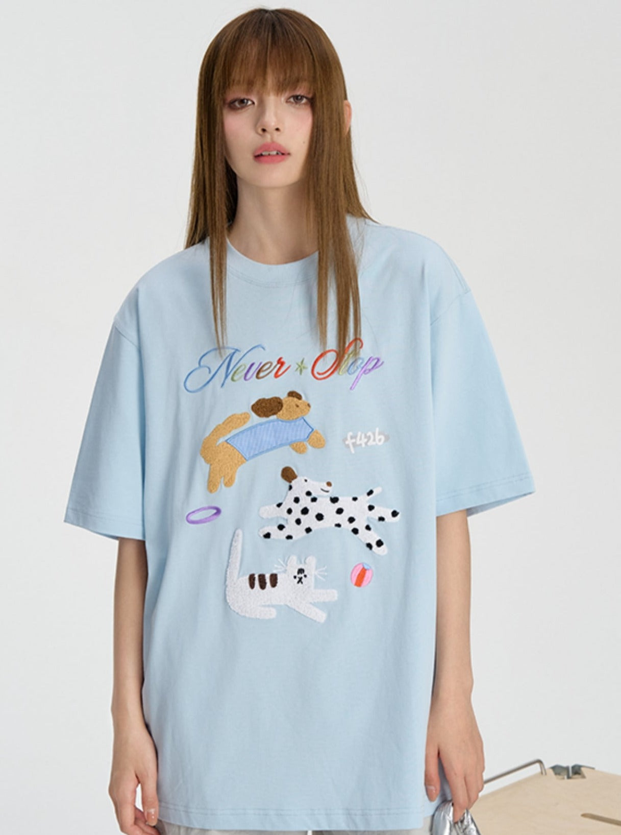 Cat Dog Embroidered T-shirt