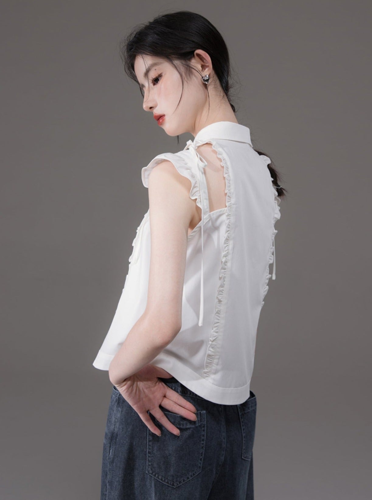 White Small Flying Sleeve Industry Shirt