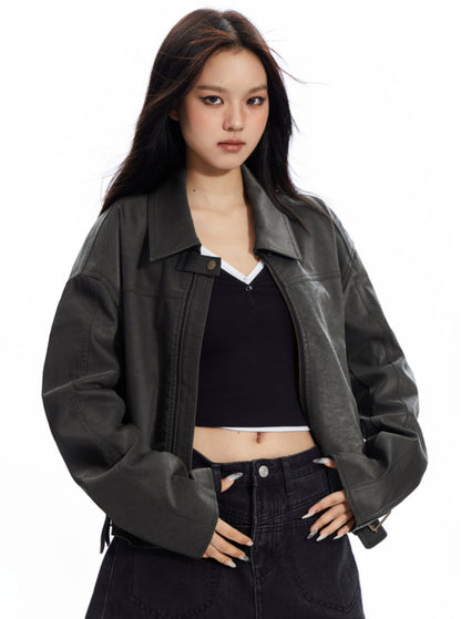 PU Leather Zipper Jacket