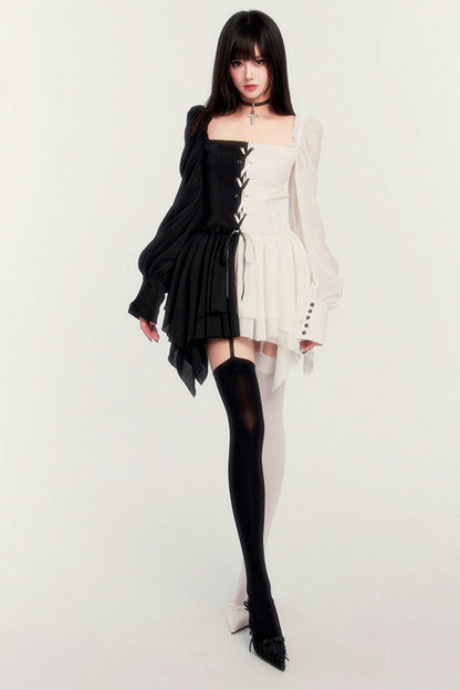 Fallen Angel Contrast Panel Dress With Short Leggings Set-UP