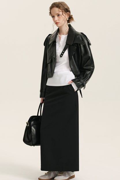 Wool H-Shaped Black Suit Skirt