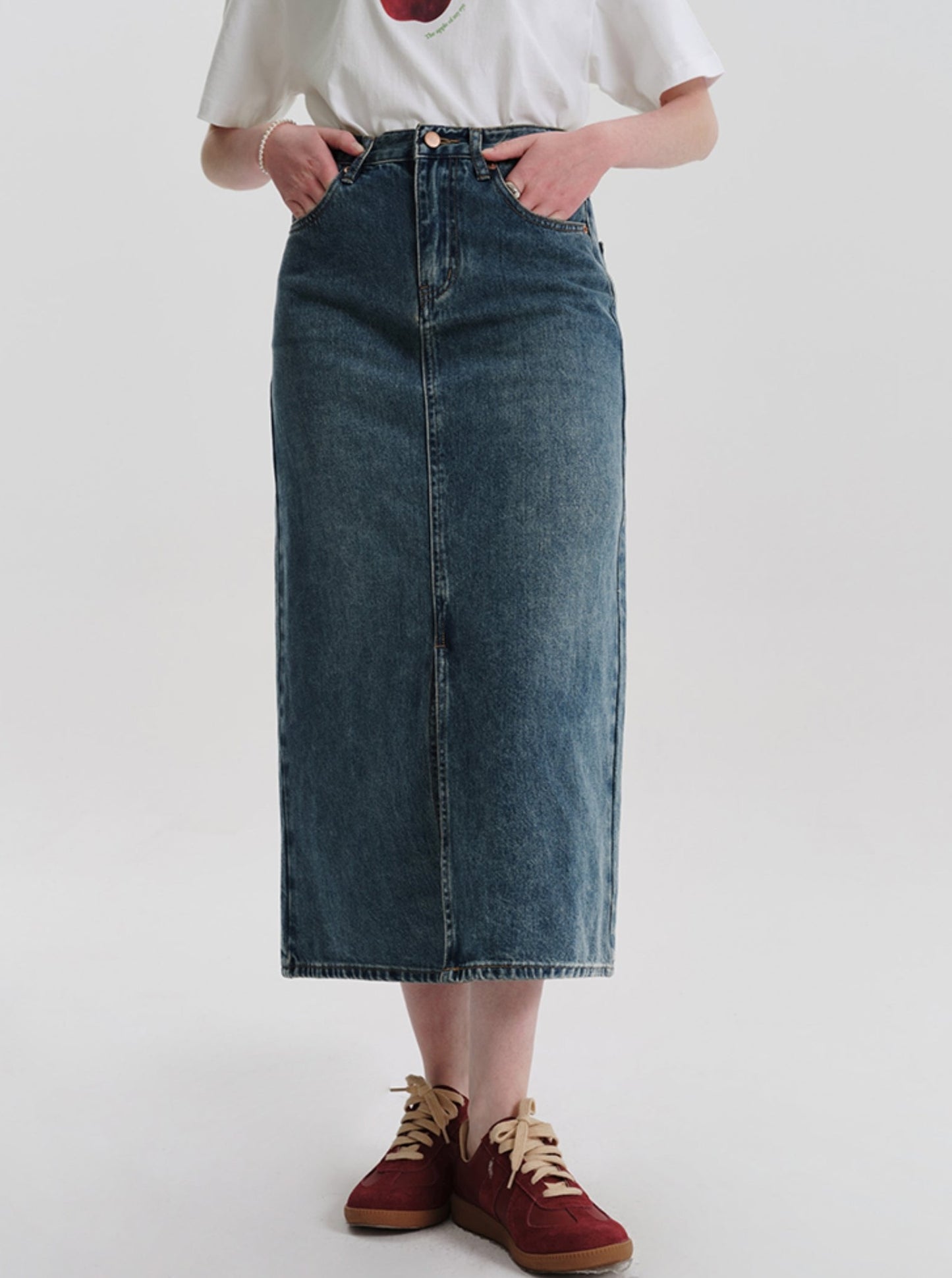 Korean Slit Denim Midi Skirt