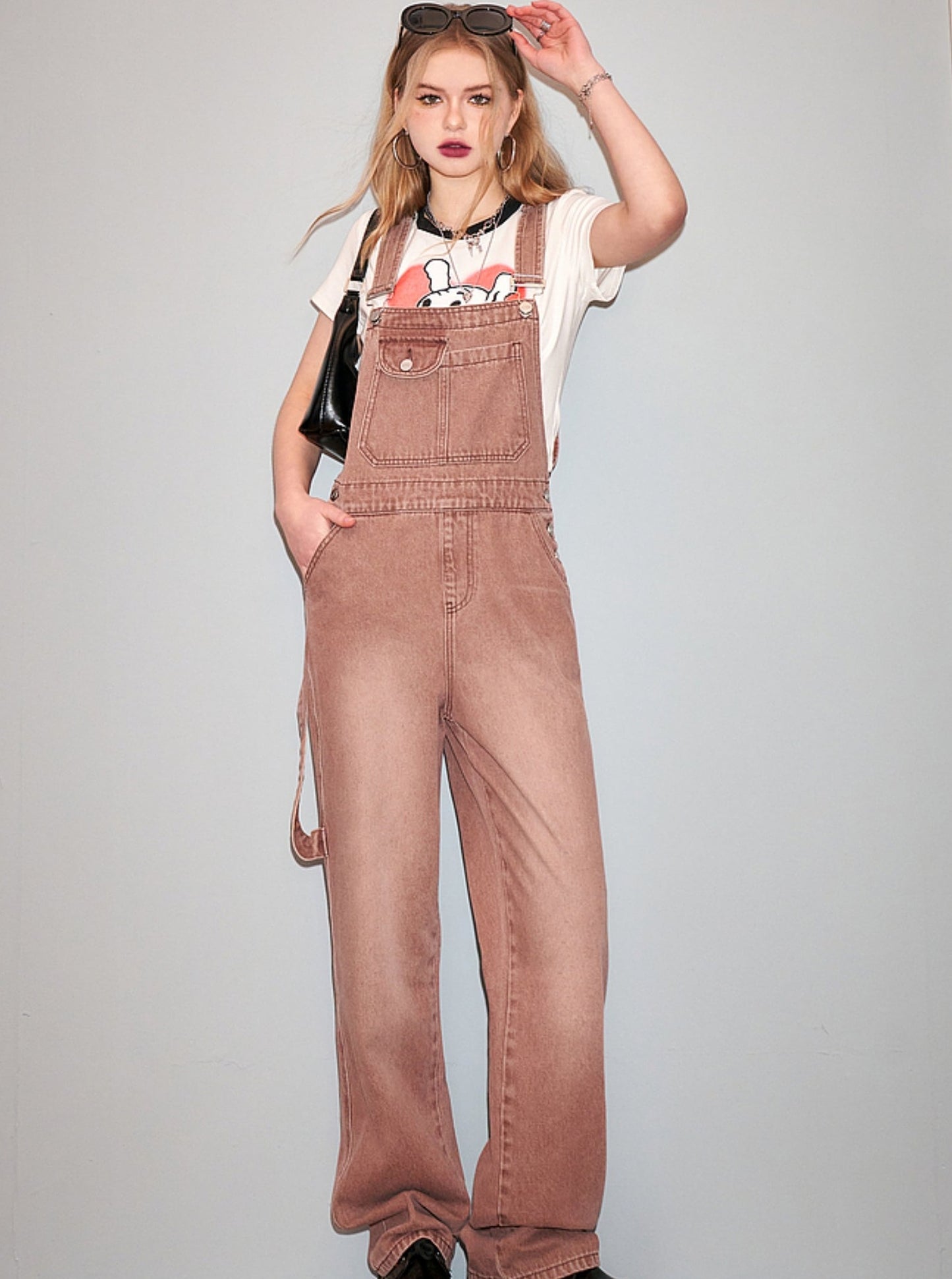 Vintage Denim Wide-Leg Bib Pants