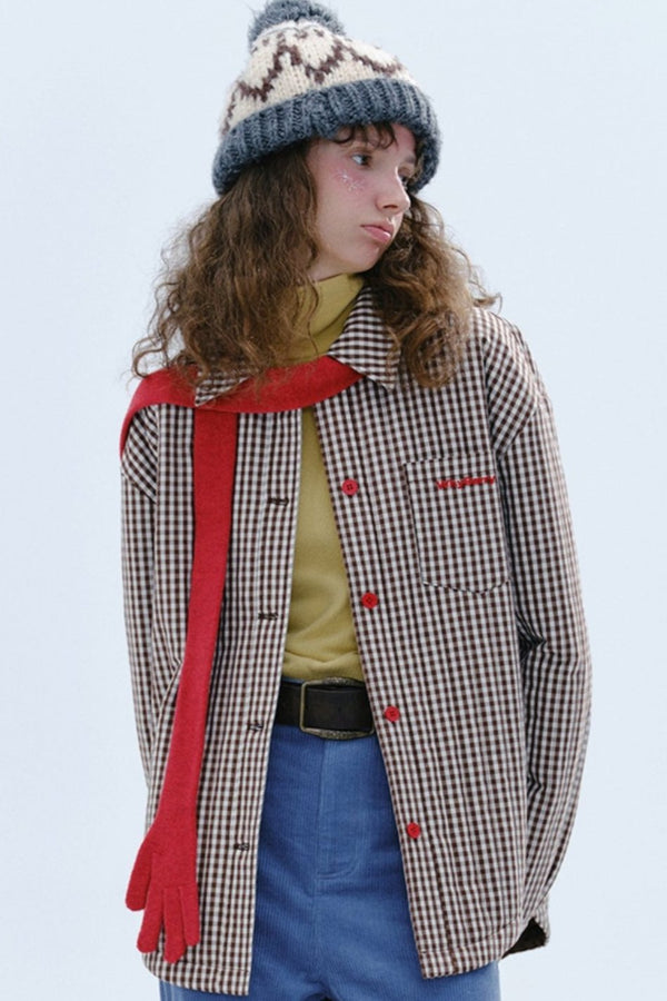 레트로 체크 레이어드 코튼 재킷 