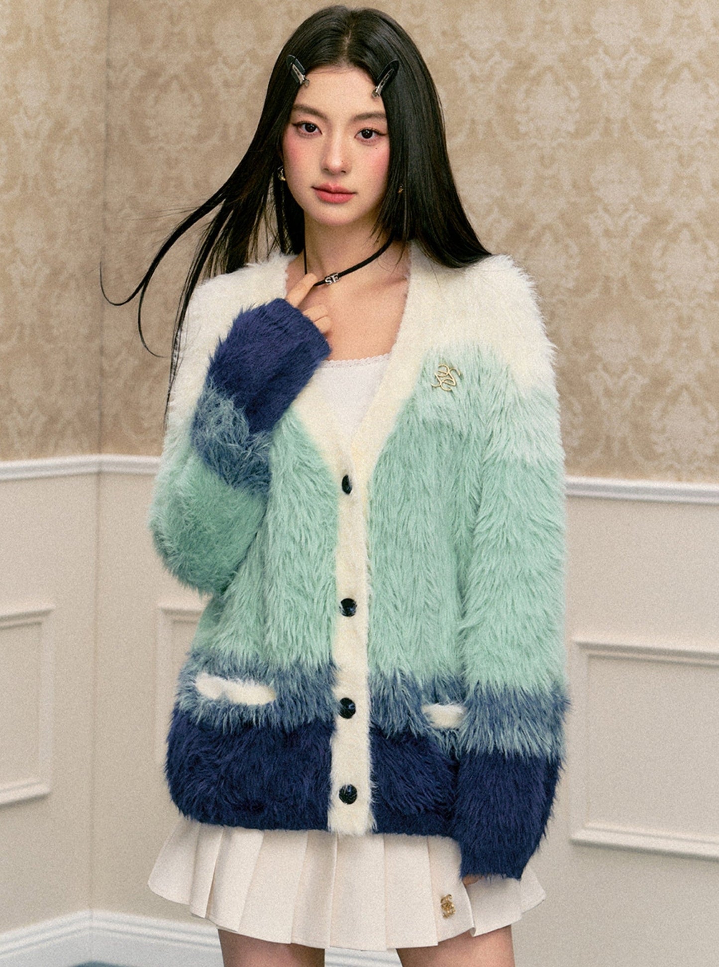 Imitation Mink Hair Gradient Cardigan