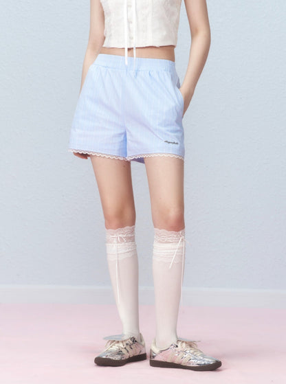 versatile blue lazy knitted casual shorts pants