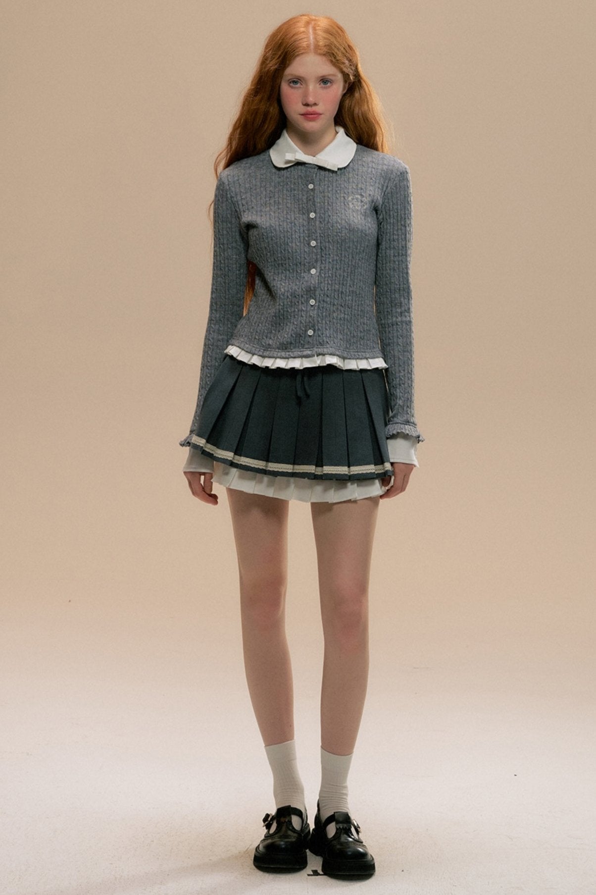 Gray Three-dimensional Girl PLEATED SKIRT