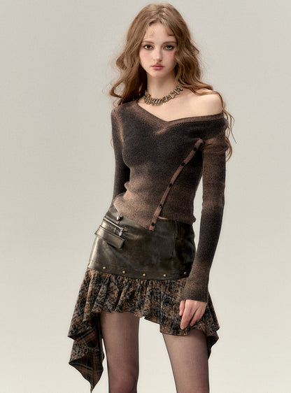 Irregular pu leather skirt