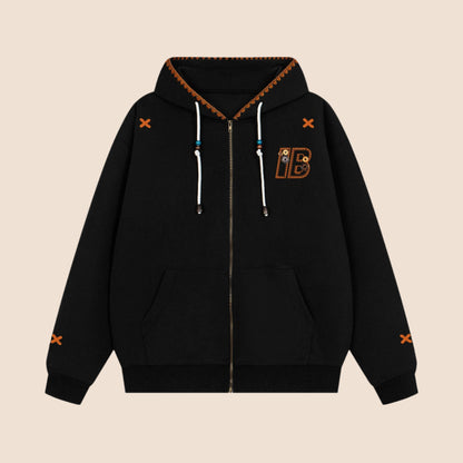 Ethnic Embroidered Loose Hoodie Coat