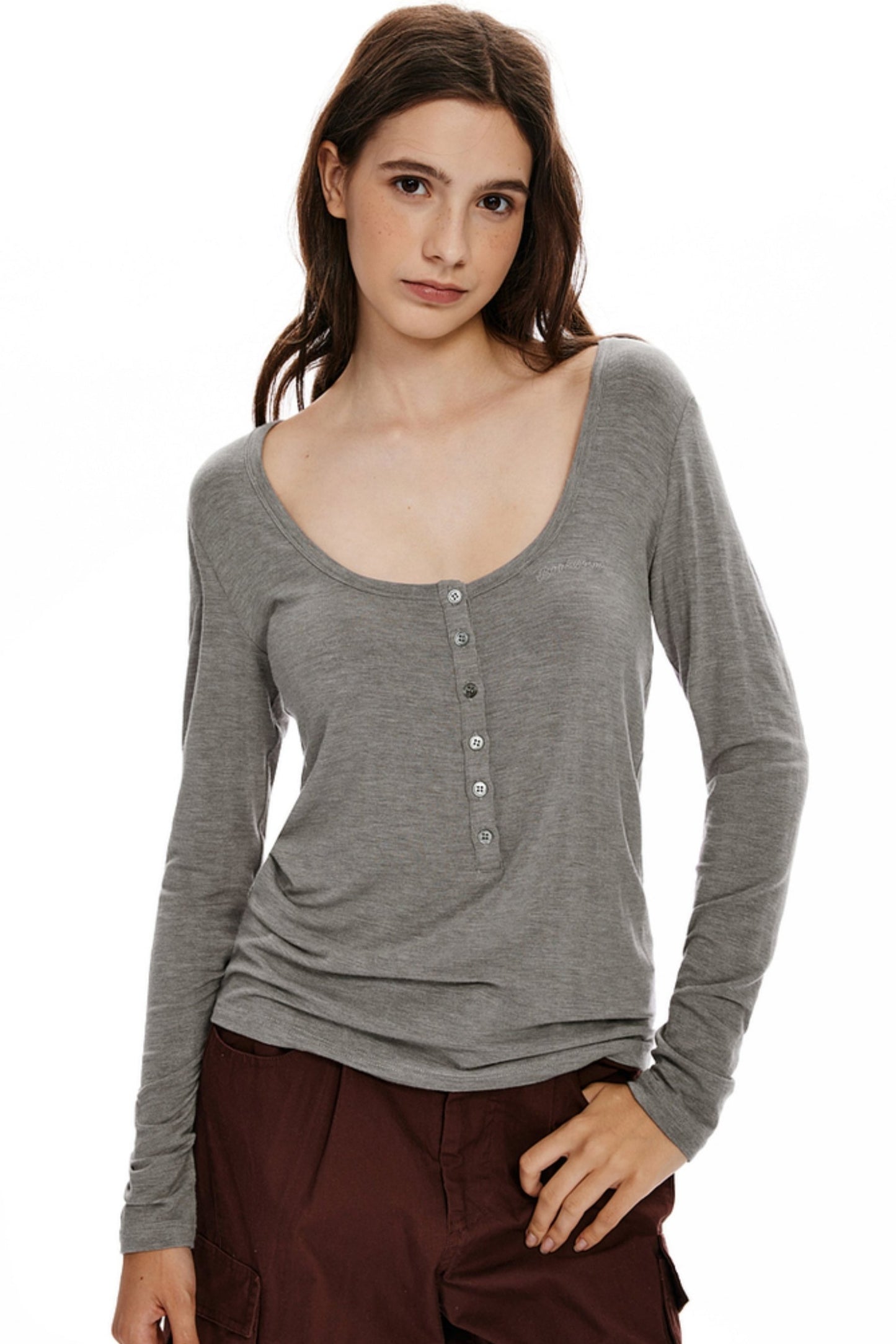 Thin U Neck Long Sleeve Top