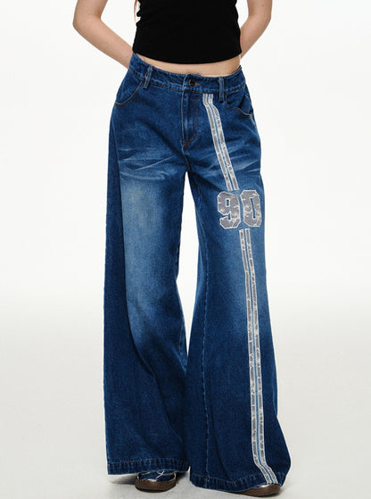 Classic Embroidered Wide-Leg Jeans