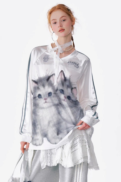 Retro Cat Print Sports Sweatshirt