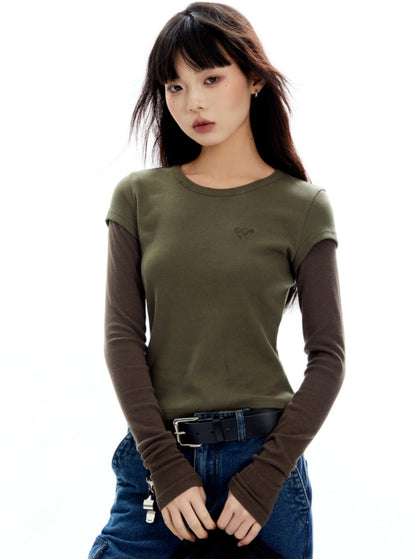 Series Fake Two-Piece Crewneck Top