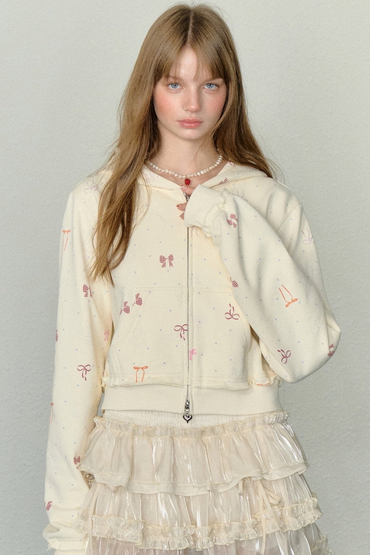 All Over Bow Print Cardigan Hoodie