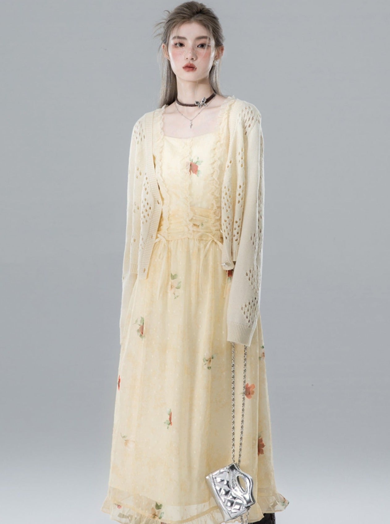 Yellow Printed Chiffon Dress