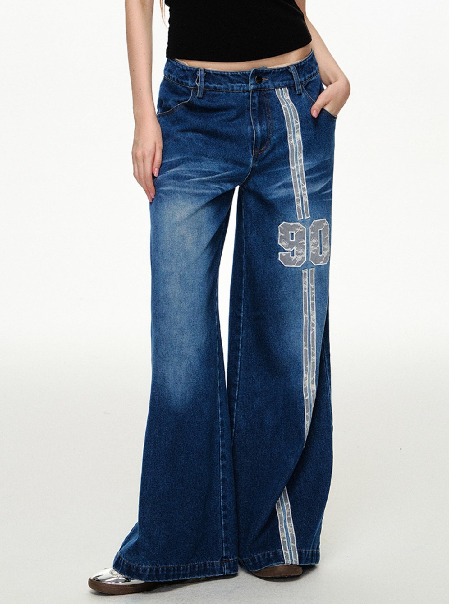 CyNi Classic 90 bestickte Jeans, Hose, Drapierung, gerade, Hose mit weitem Bein, Street Cool, lässiger Retro-Stil