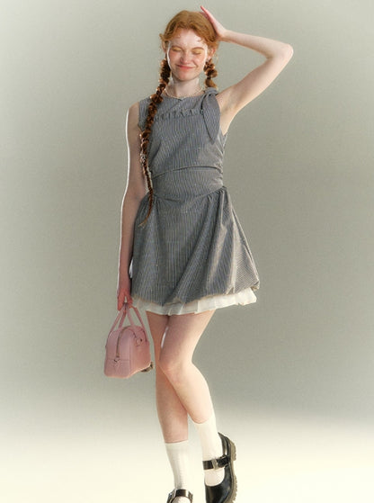 French Sleeveless Pleated Dress