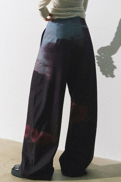 Sunset Print Loose Straight Pants