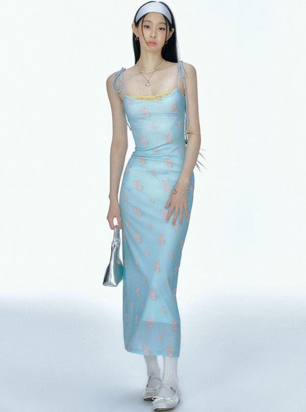 Floral Mesh Lace Resort Slip Dress