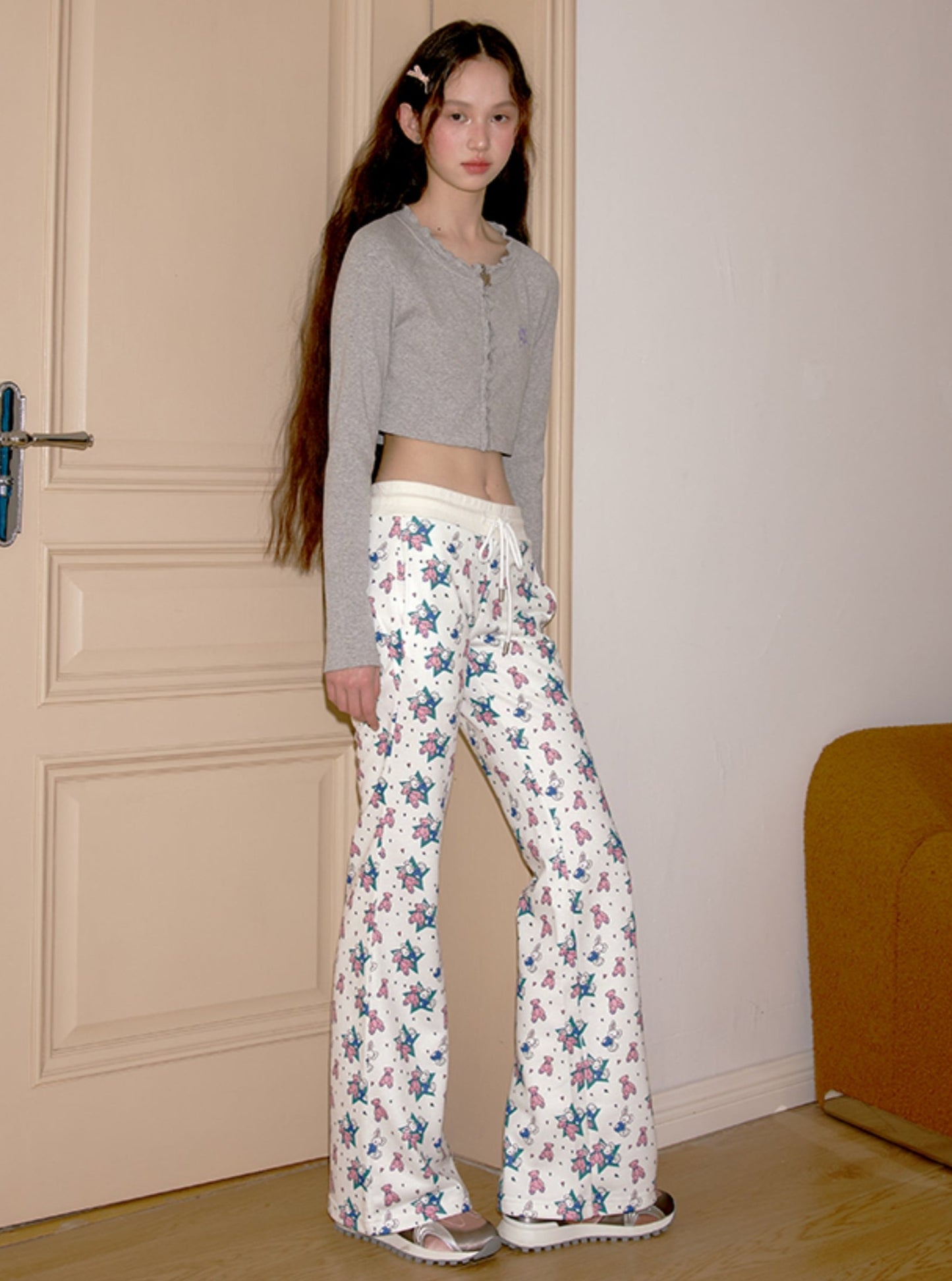 Cartoon Print Bootcut Casual Pants